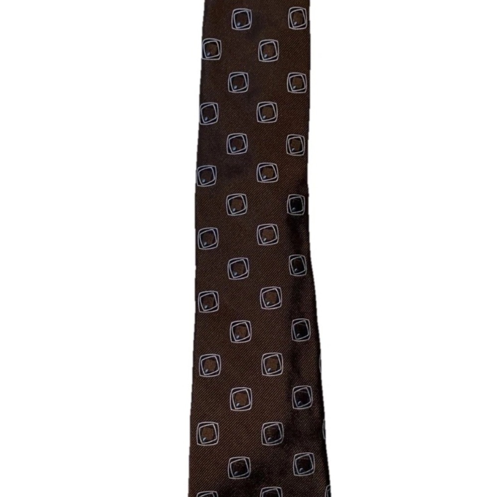NEW- Mens Mantero Print By Daniel Cremieux Squares Brown Silk Neck Tie